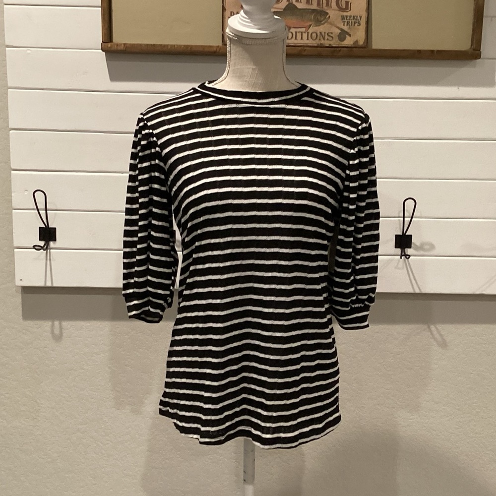 Women’s Signify Black And White Stripe Mock Neck Blouse